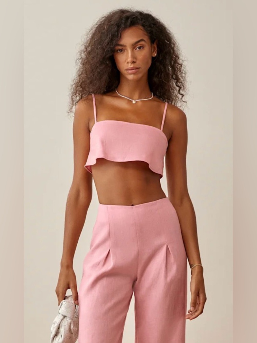 Reformation 100% Linen Cleo Cropped Top Sleeveless Pink Women’s Size 6 NWT
